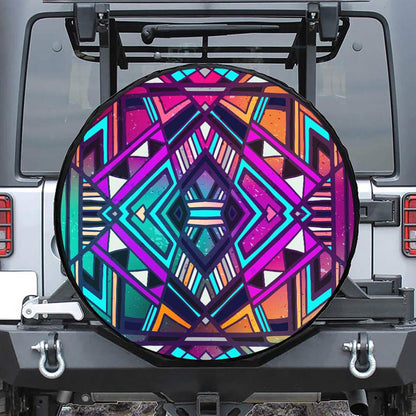 Ethnic Aztec Trippy Print Leather Spare Tire Cover