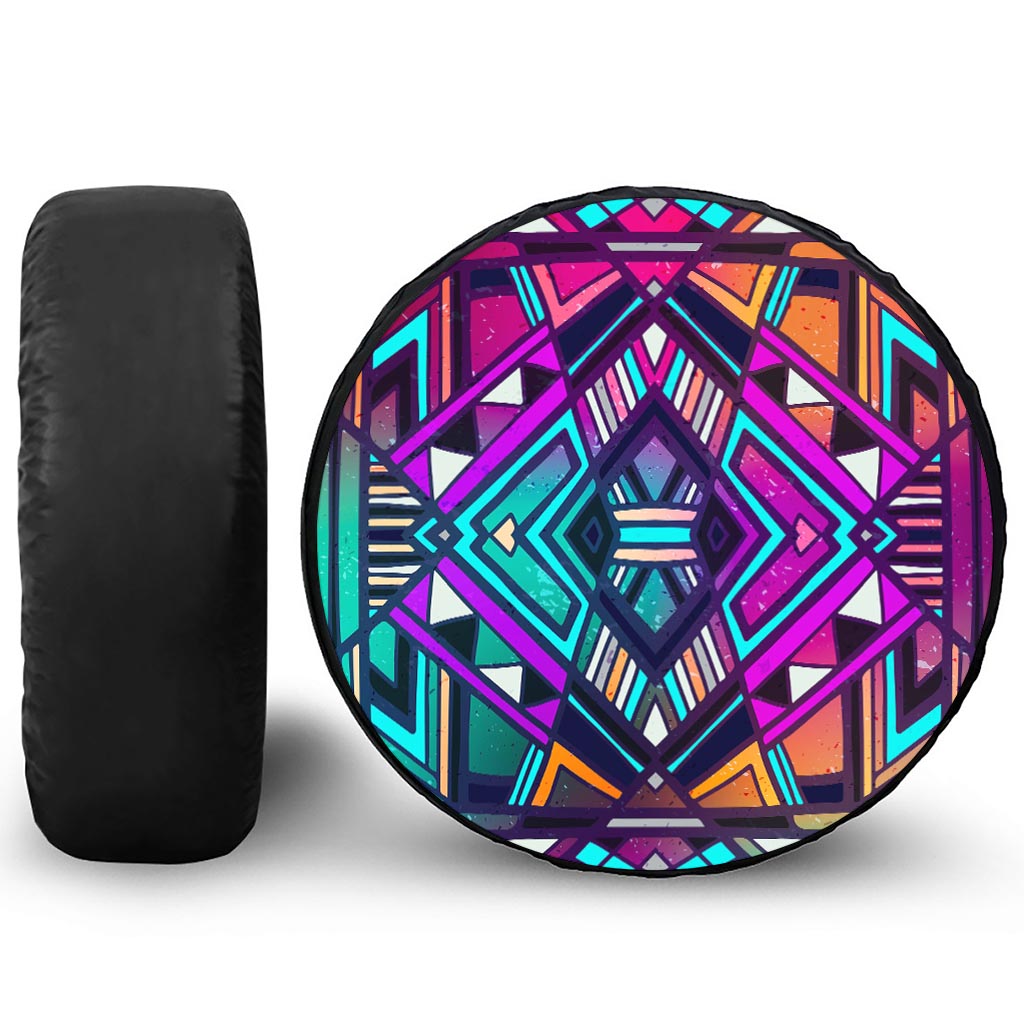 Ethnic Aztec Trippy Print Leather Spare Tire Cover