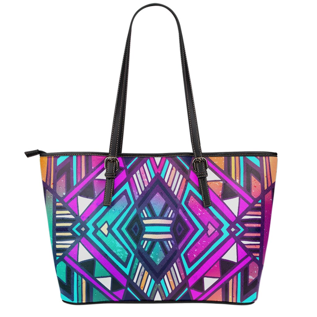 Ethnic Aztec Trippy Print Leather Tote Bag