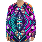 Ethnic Aztec Trippy Print Long Sleeve Baseball Jersey