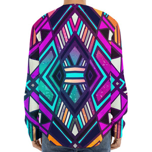 Ethnic Aztec Trippy Print Long Sleeve Baseball Jersey