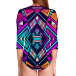 Ethnic Aztec Trippy Print Long Sleeve Swimsuit