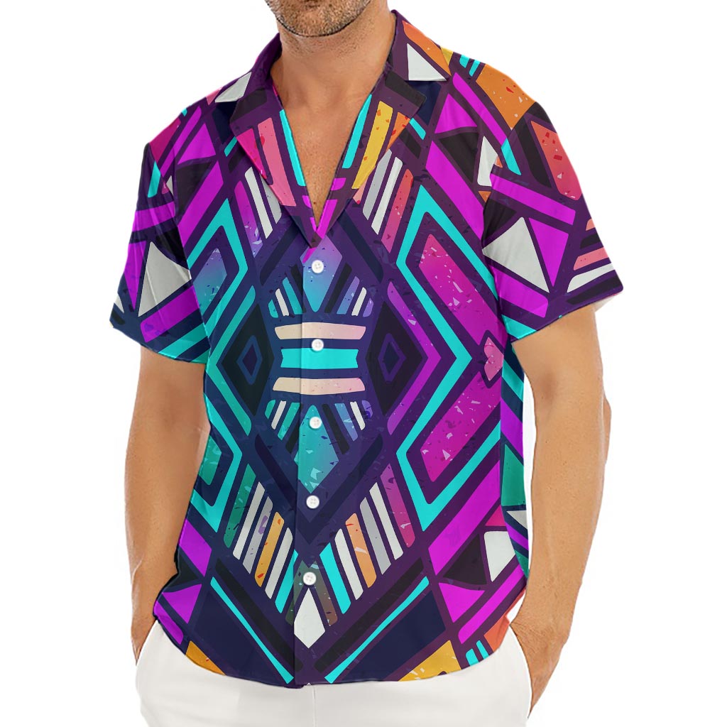 Ethnic Aztec Trippy Print Men's Deep V-Neck Shirt