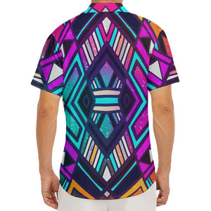 Ethnic Aztec Trippy Print Men's Deep V-Neck Shirt