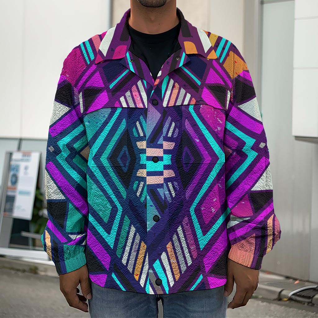 Ethnic Aztec Trippy Print Men's Shirt Jacket