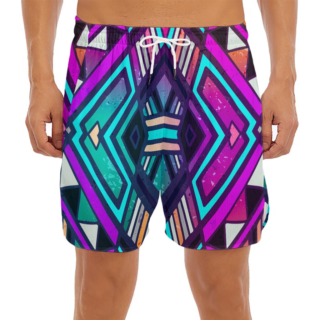 Ethnic Aztec Trippy Print Men's Split Running Shorts