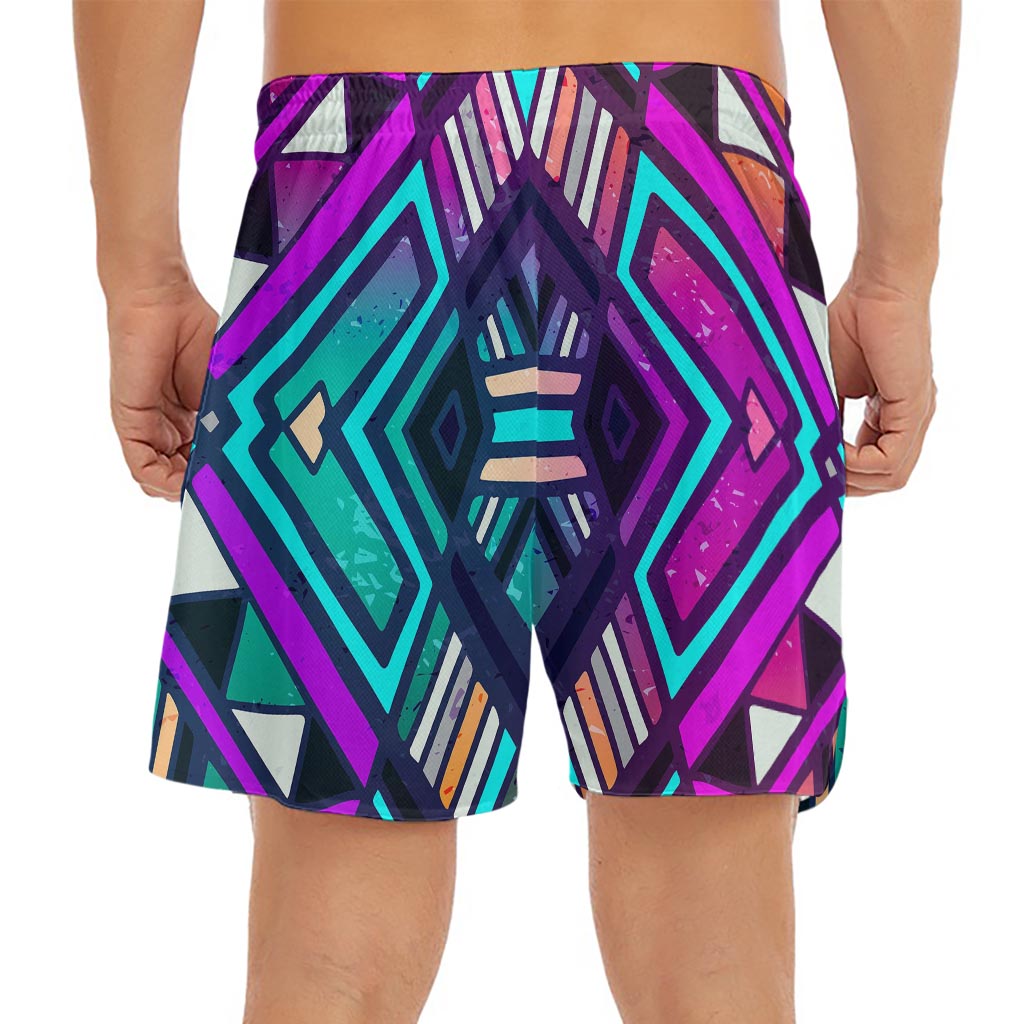 Ethnic Aztec Trippy Print Men's Split Running Shorts