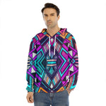Ethnic Aztec Trippy Print Men's Velvet Pullover Hoodie