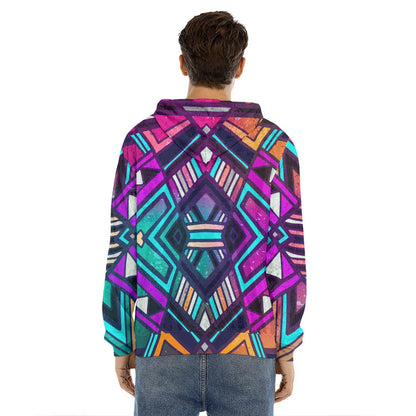 Ethnic Aztec Trippy Print Men's Velvet Pullover Hoodie