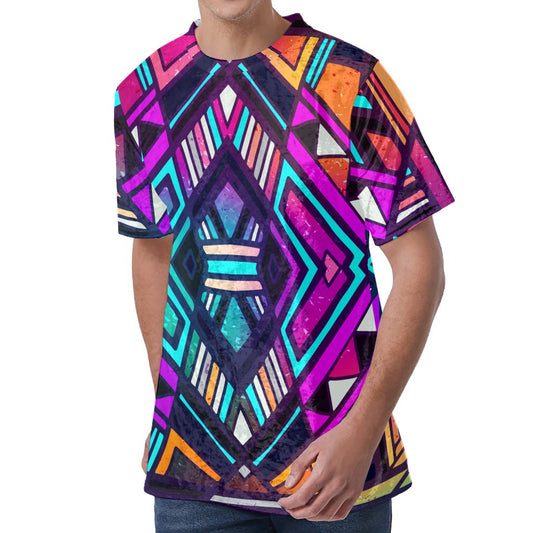 Ethnic Aztec Trippy Print Men's Velvet T-Shirt