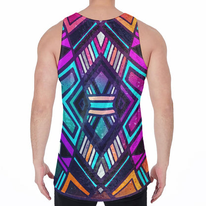 Ethnic Aztec Trippy Print Men's Velvet Tank Top