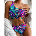 Ethnic Aztec Trippy Print One Shoulder Bikini Set