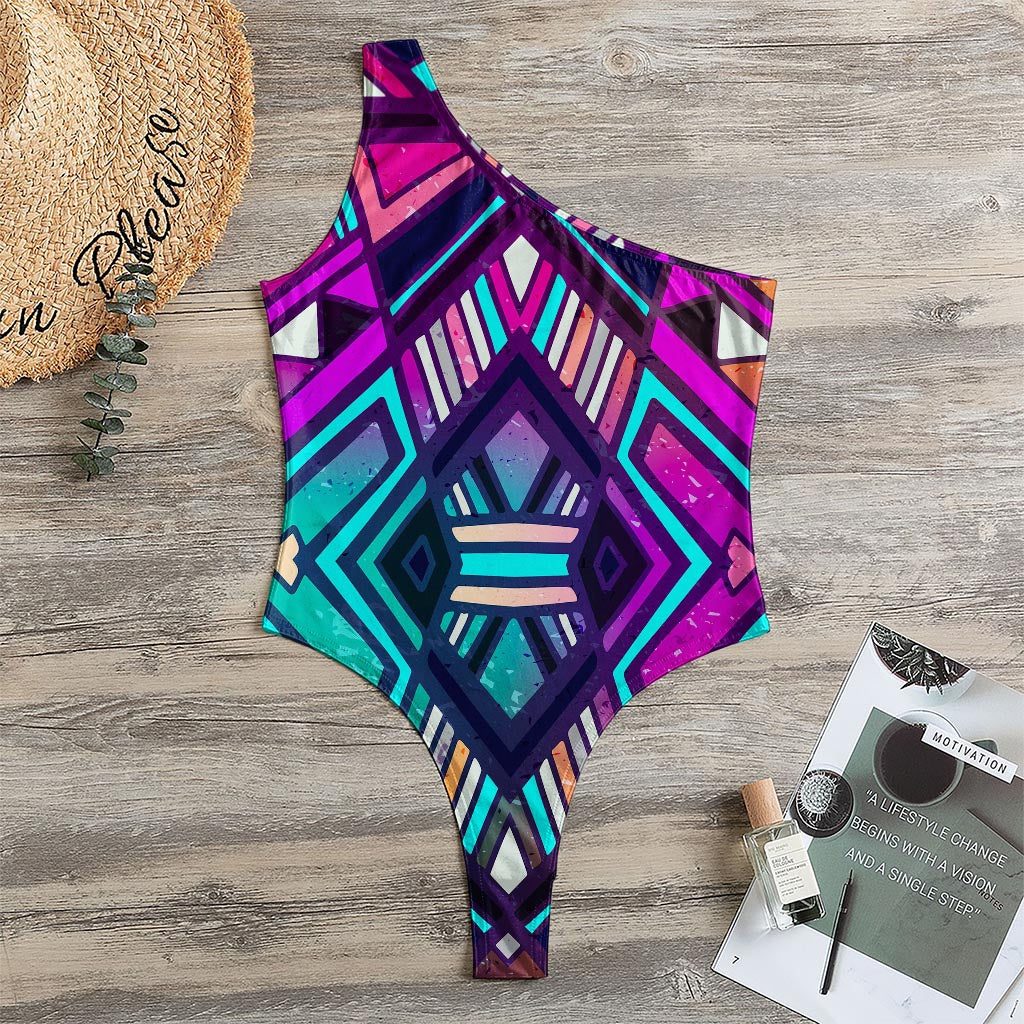 Ethnic Aztec Trippy Print One Shoulder Bodysuit