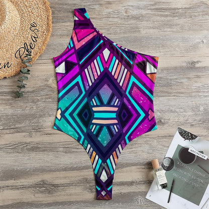 Ethnic Aztec Trippy Print One Shoulder Bodysuit