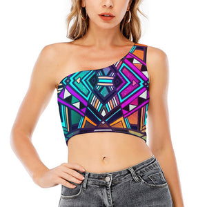 Ethnic Aztec Trippy Print One Shoulder Crop Top