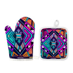 Ethnic Aztec Trippy Print Oven Mitt And Pot Holder Set