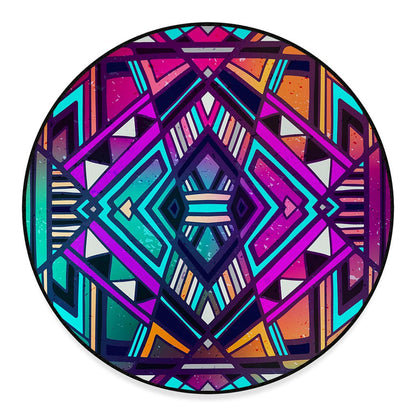 Ethnic Aztec Trippy Print Round Floor Mat