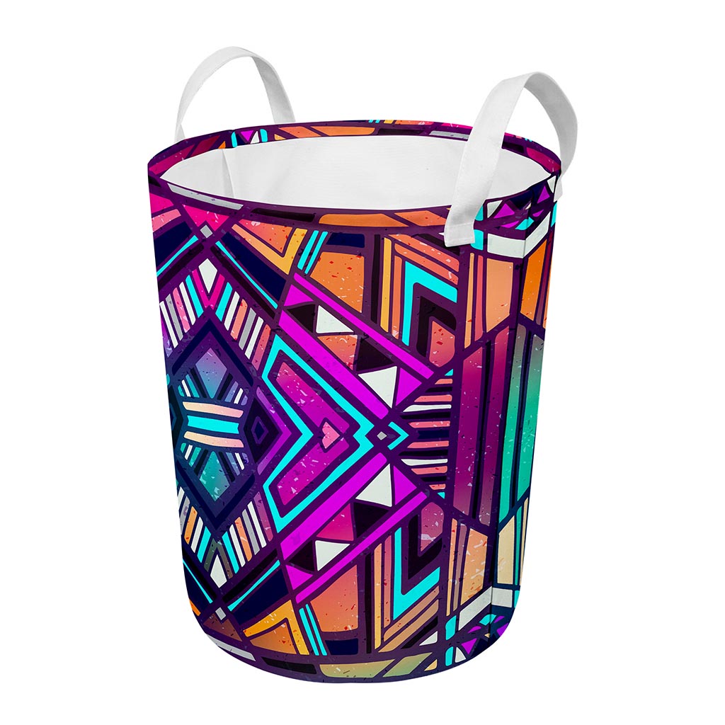 Ethnic Aztec Trippy Print Round Laundry Basket