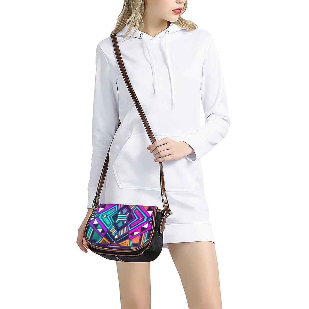 Ethnic Aztec Trippy Print Saddle Bag