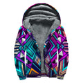 Ethnic Aztec Trippy Print Sherpa Lined Zip Up Hoodie