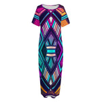 Ethnic Aztec Trippy Print Short Sleeve Long Nightdress