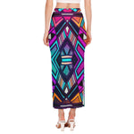 Ethnic Aztec Trippy Print Side Slit Maxi Skirt