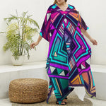 Ethnic Aztec Trippy Print Silk V-Neck Kaftan Dress
