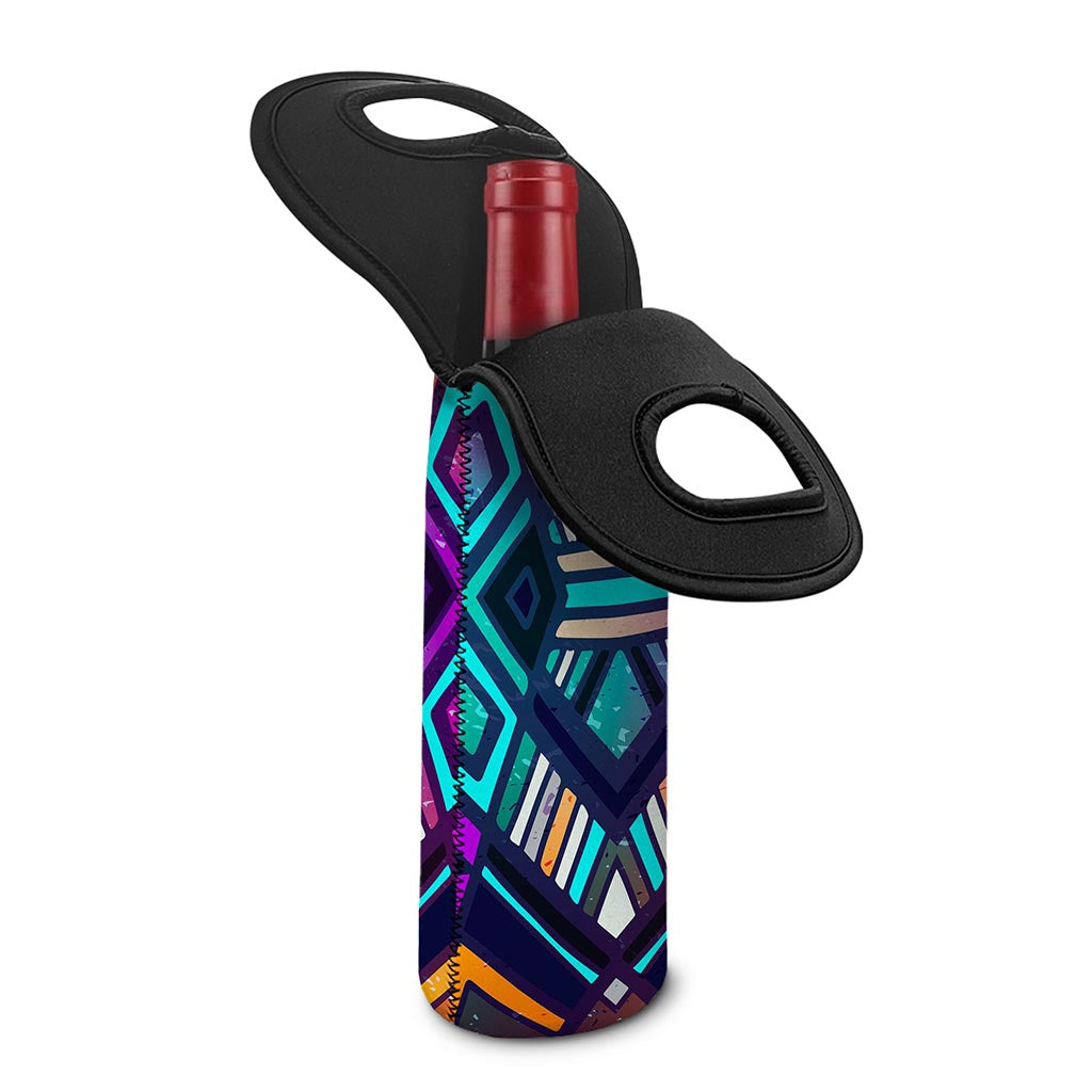 Ethnic Aztec Trippy Print Single Neoprene Wine Tote