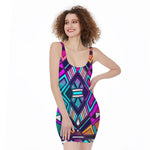 Ethnic Aztec Trippy Print Sleeveless Bodycon Dress