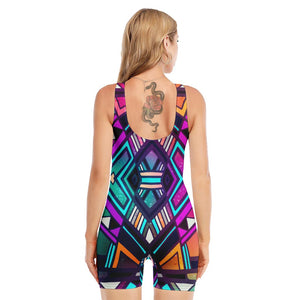 Ethnic Aztec Trippy Print Sleeveless One Piece Swimsuit