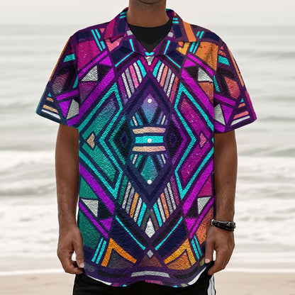 Ethnic Aztec Trippy Print Textured Short Sleeve Shirt