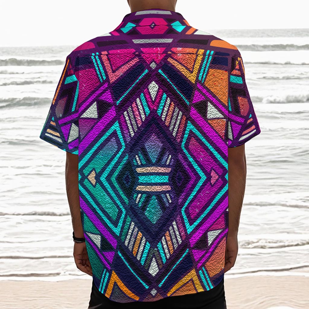 Ethnic Aztec Trippy Print Textured Short Sleeve Shirt