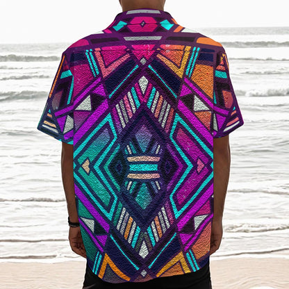 Ethnic Aztec Trippy Print Textured Short Sleeve Shirt