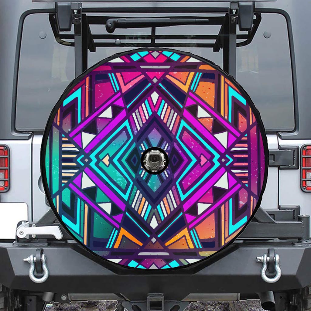Ethnic Aztec Trippy Print Tire Cover With Camera Hole