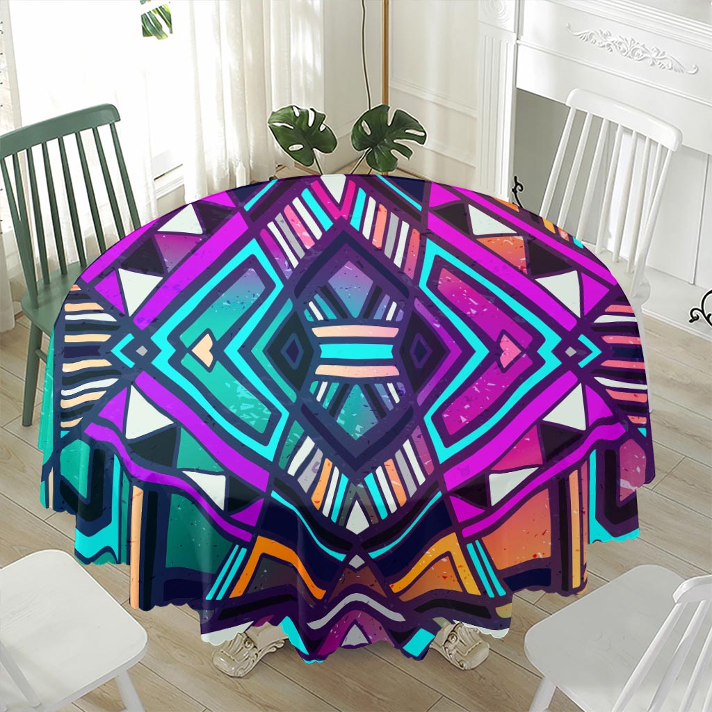 Ethnic Aztec Trippy Print Waterproof Round Tablecloth