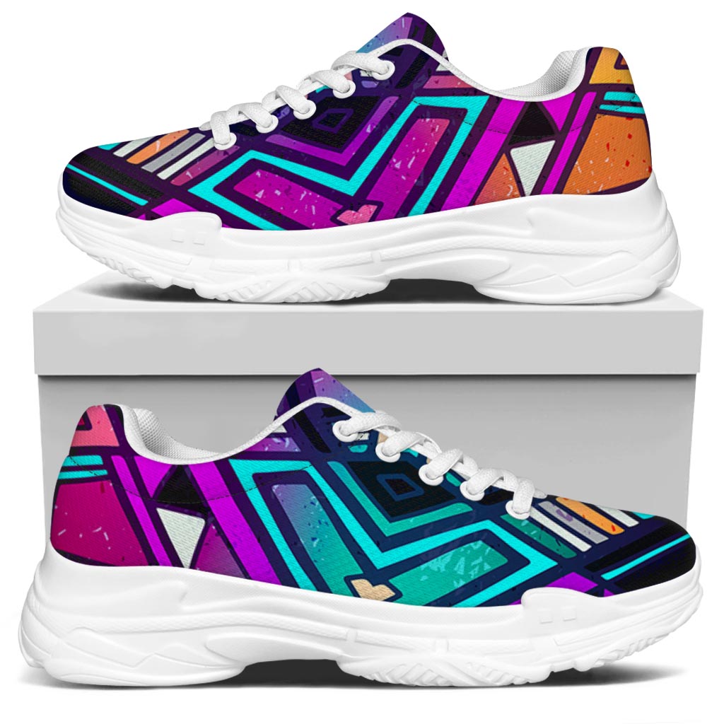 Ethnic Aztec Trippy Print White Chunky Shoes