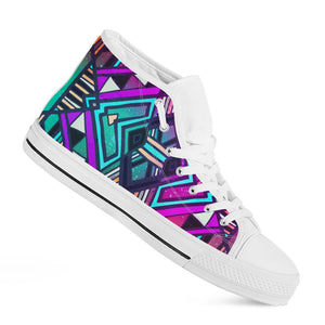 Ethnic Aztec Trippy Print White High Top Sneakers