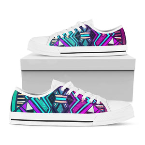 Ethnic Aztec Trippy Print White Low Top Sneakers