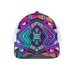 Ethnic Aztec Trippy Print White Mesh Trucker Cap
