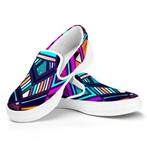 Ethnic Aztec Trippy Print White Slip On Sneakers