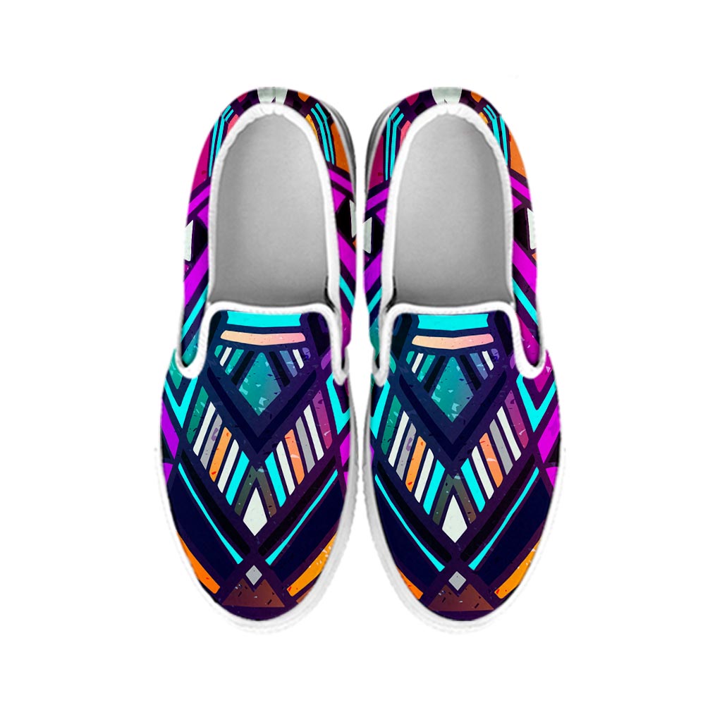 Ethnic Aztec Trippy Print White Slip On Sneakers