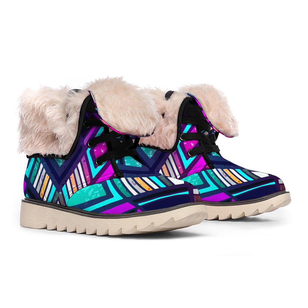 Ethnic Aztec Trippy Print Winter Boots