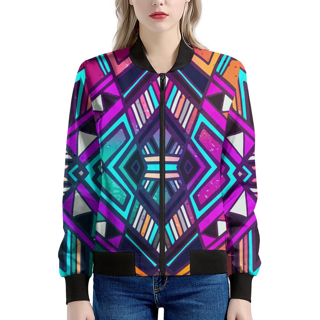 Ethnic Aztec Trippy Print Women's Bomber Jacket