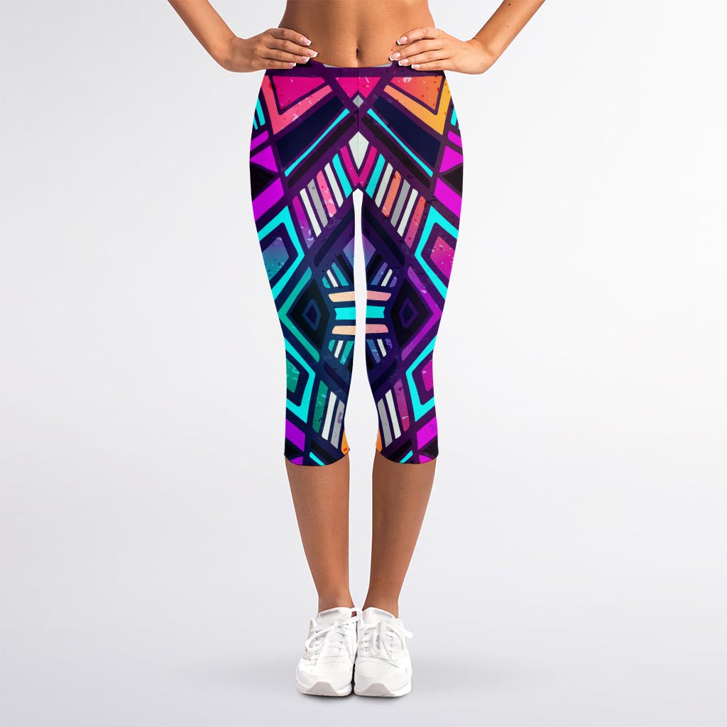 Ethnic Aztec Trippy Print Women's Capri Leggings