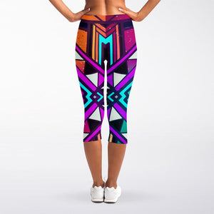 Ethnic Aztec Trippy Print Women's Capri Leggings