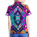 Ethnic Aztec Trippy Print Women's Polo Shirt