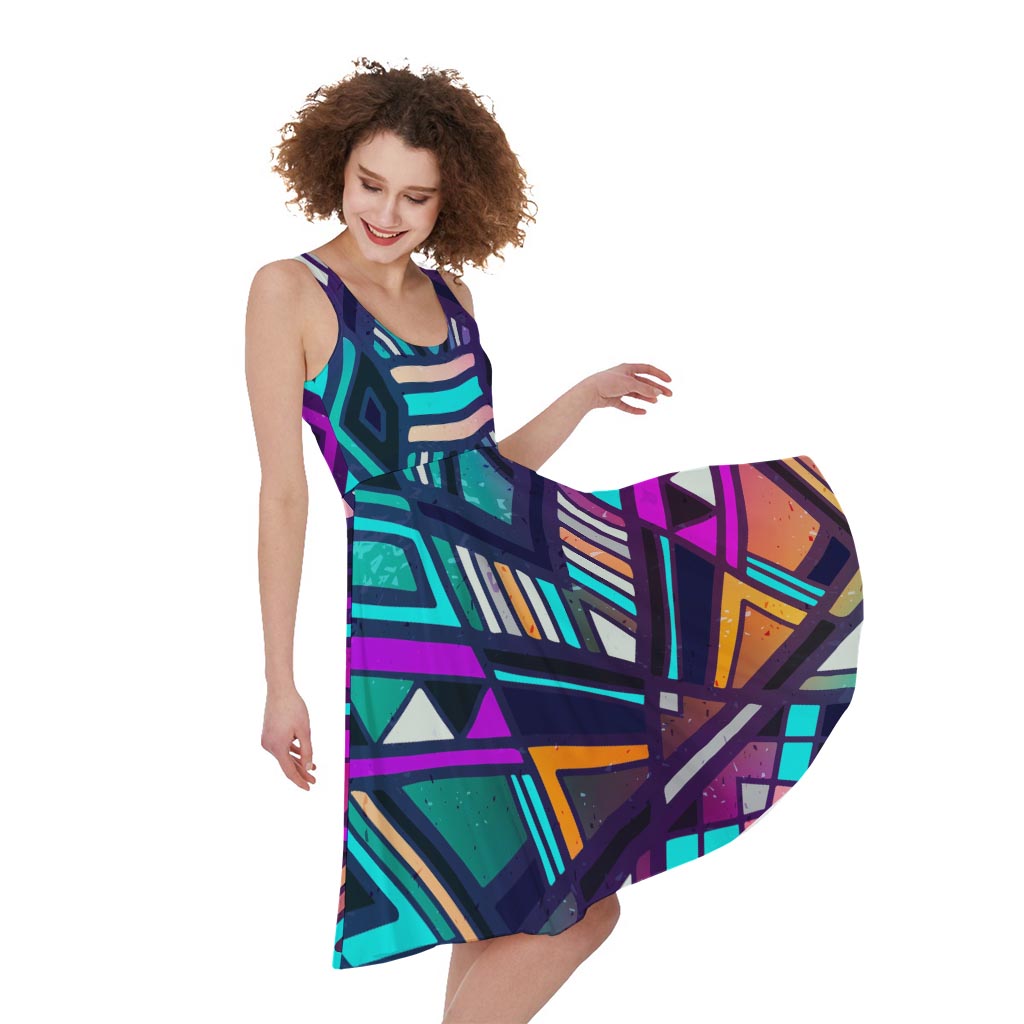 Ethnic Aztec Trippy Print Women's Sleeveless Dress