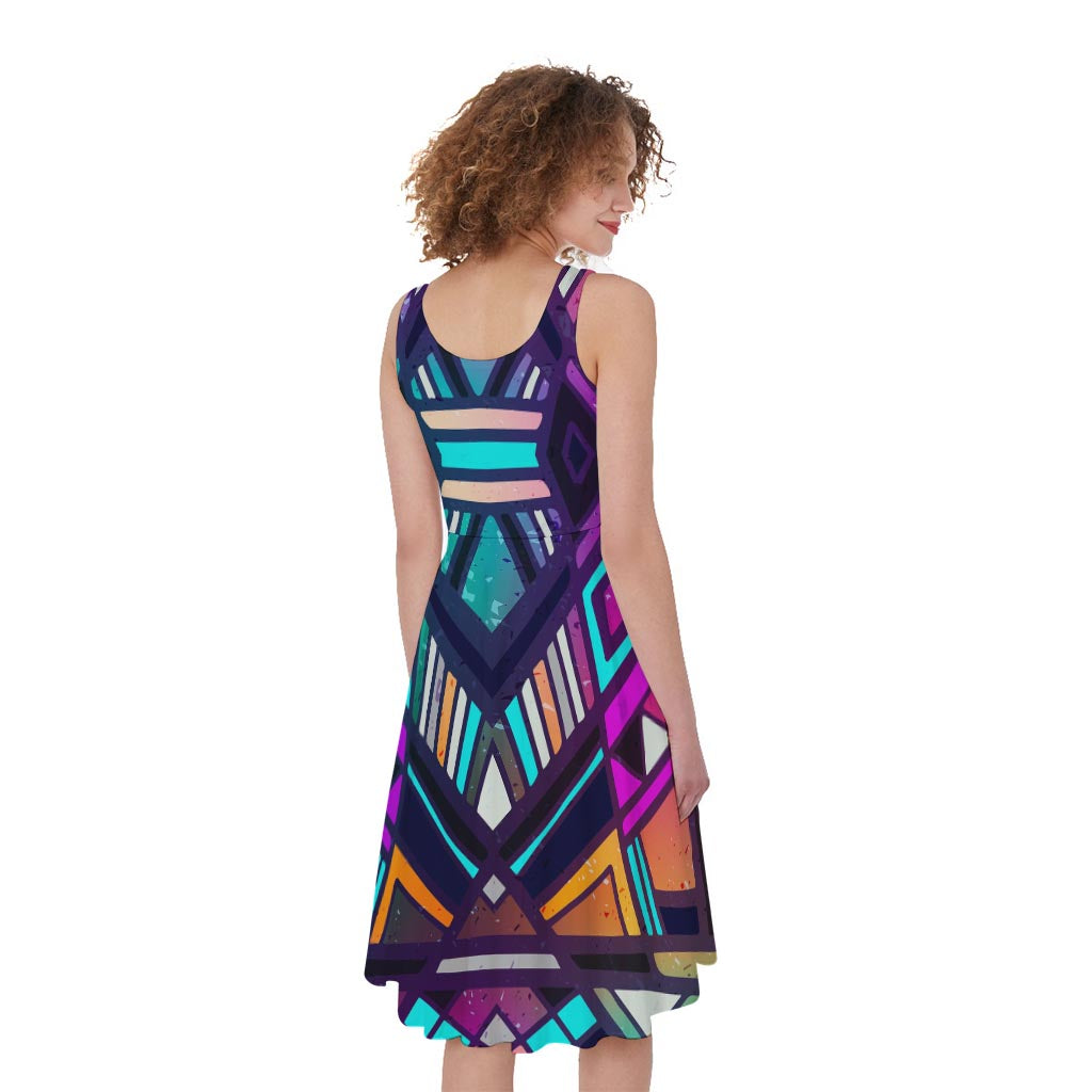 Ethnic Aztec Trippy Print Women's Sleeveless Dress