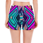 Ethnic Aztec Trippy Print Women's Split Running Shorts