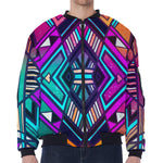 Ethnic Aztec Trippy Print Zip Sleeve Bomber Jacket